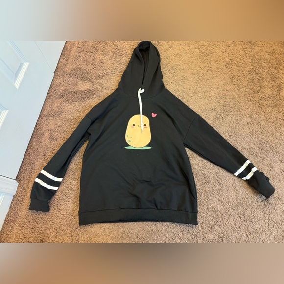 Source Unknown Tops - 2 FOR $20 Potato Boba Long Line Hoodie Oversized Sweatshirt Black Cotton Size L
